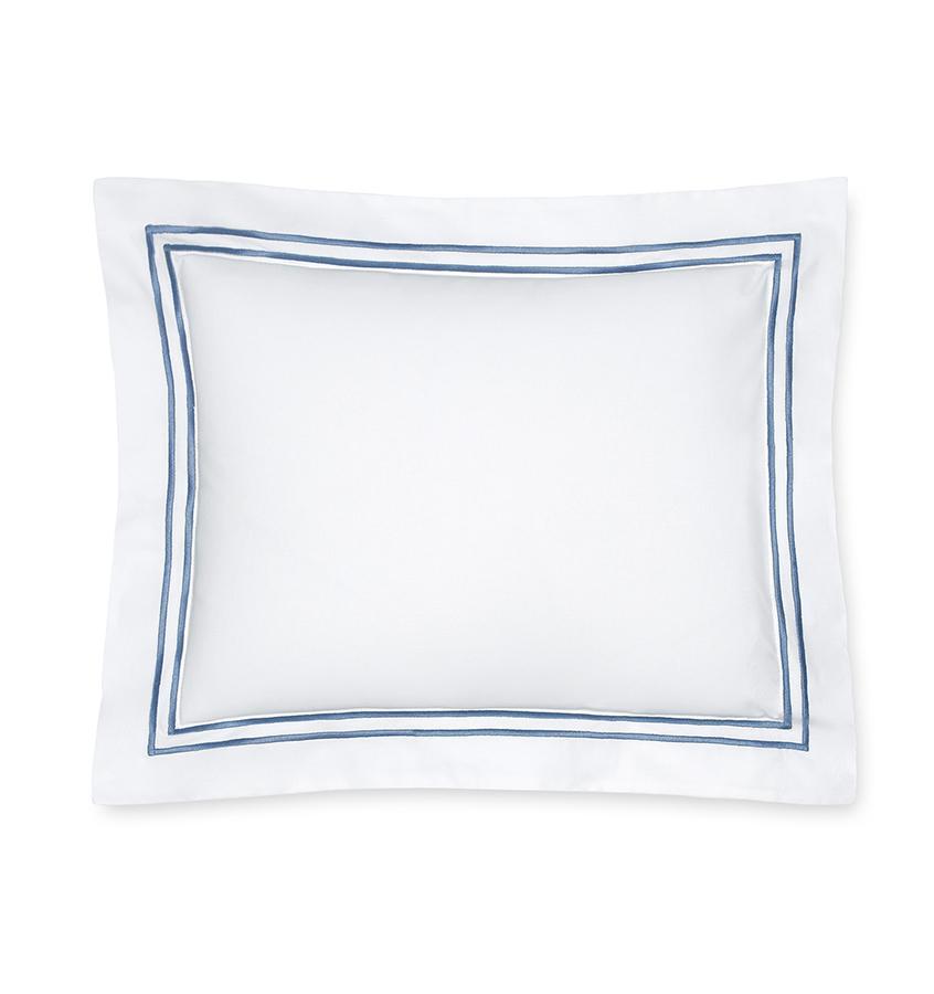 Fig Linens - Sferra Bedding - Grand Hotel White and Cadet Blue Sham
