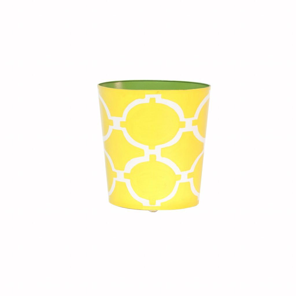 Worlds Away Arcadia Yellow & Cream Oval Wastebasket | Fig Linens