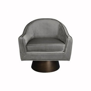 Fig Linens - Worlds Away - Dominic Grey Velvet & Bronze Swivel Chair - Front