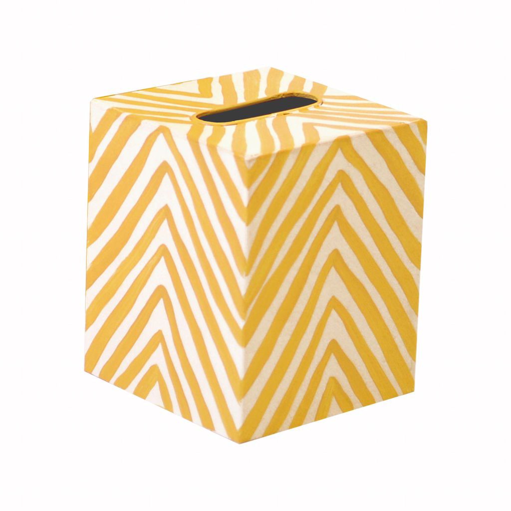 Yellow &amp; Cream Zebra Tissue Box Cover by Worlds Away | Fig Linens