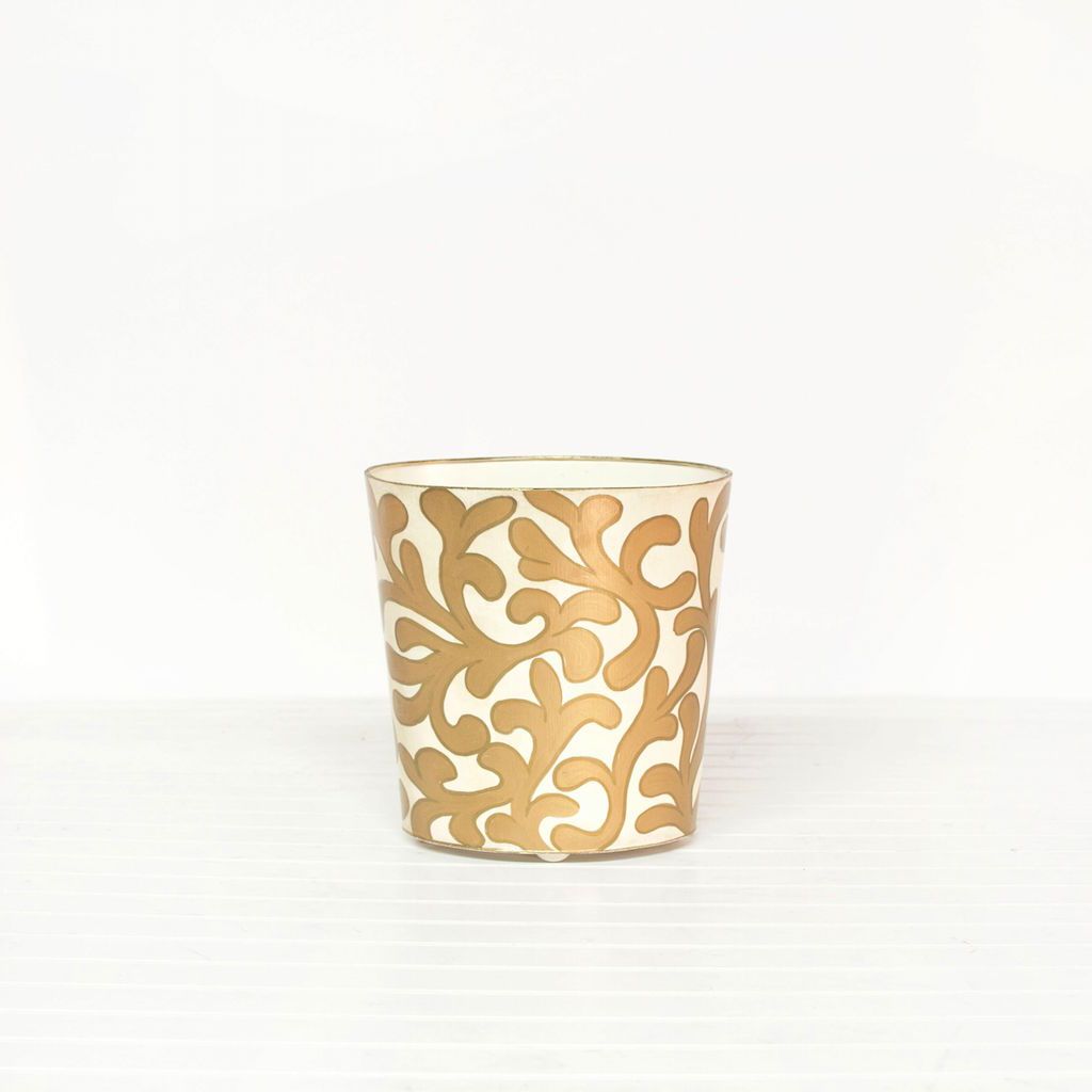 Jane Cream &amp; Gold Oval Wastebasket by Worlds Away | Fig Linens