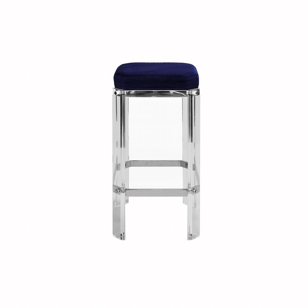 Worlds Away - Dorsey Acrylic Counter Stool with Navy Velvet Cushion | Fig Linens