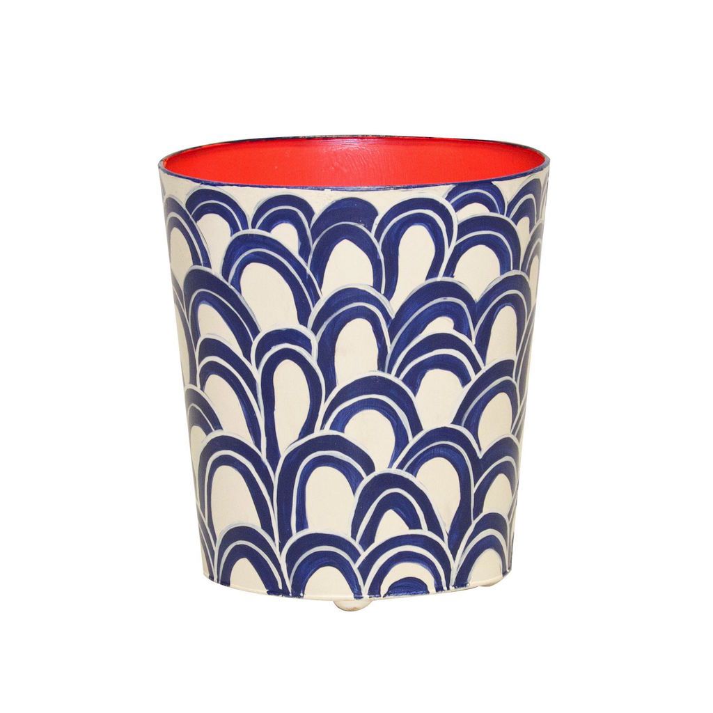 Worlds Away - Gaston Navy &amp; Cream Oval Wastebasket | Fig Linens and Home