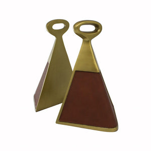Hooper Antique Brass & Brown Faux Leather Bookends | Fig Linens