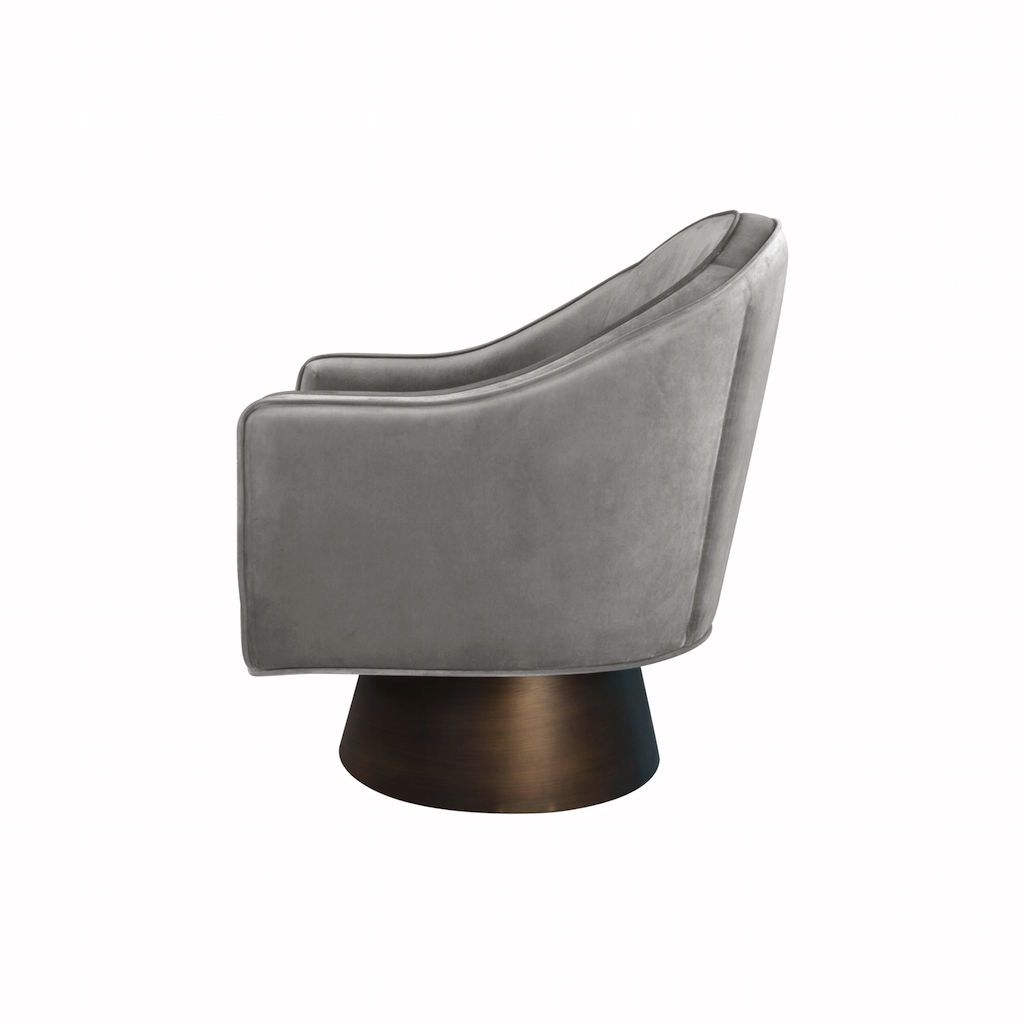 Fig Linens - Worlds Away - Dominic Grey Velvet & Bronze Swivel Chair - Side