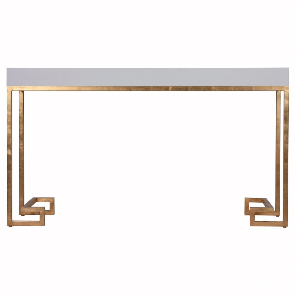 Fig Linens - Worlds Away Barsanti White Console Table with Gold Base - Angle