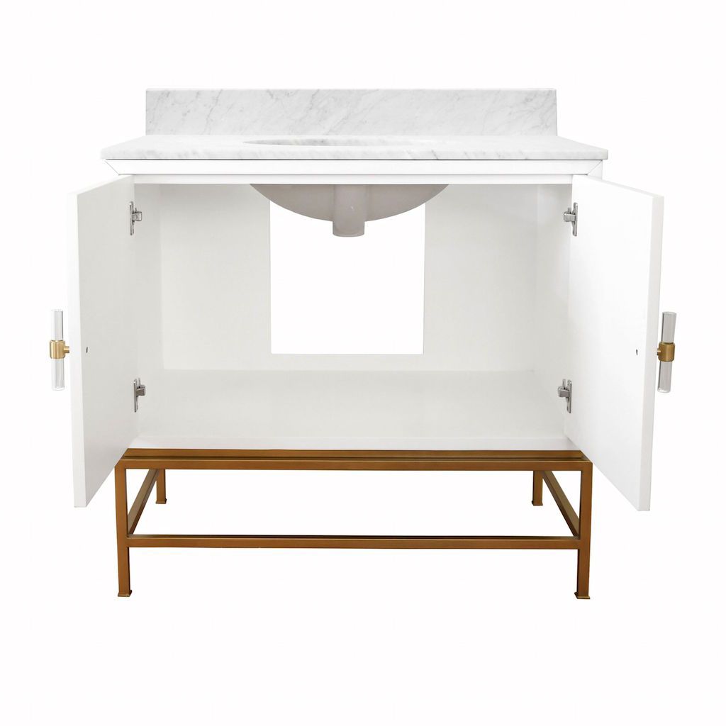 Fig Linens - Clifford White Bath Vanity with White Marble Top - Interior