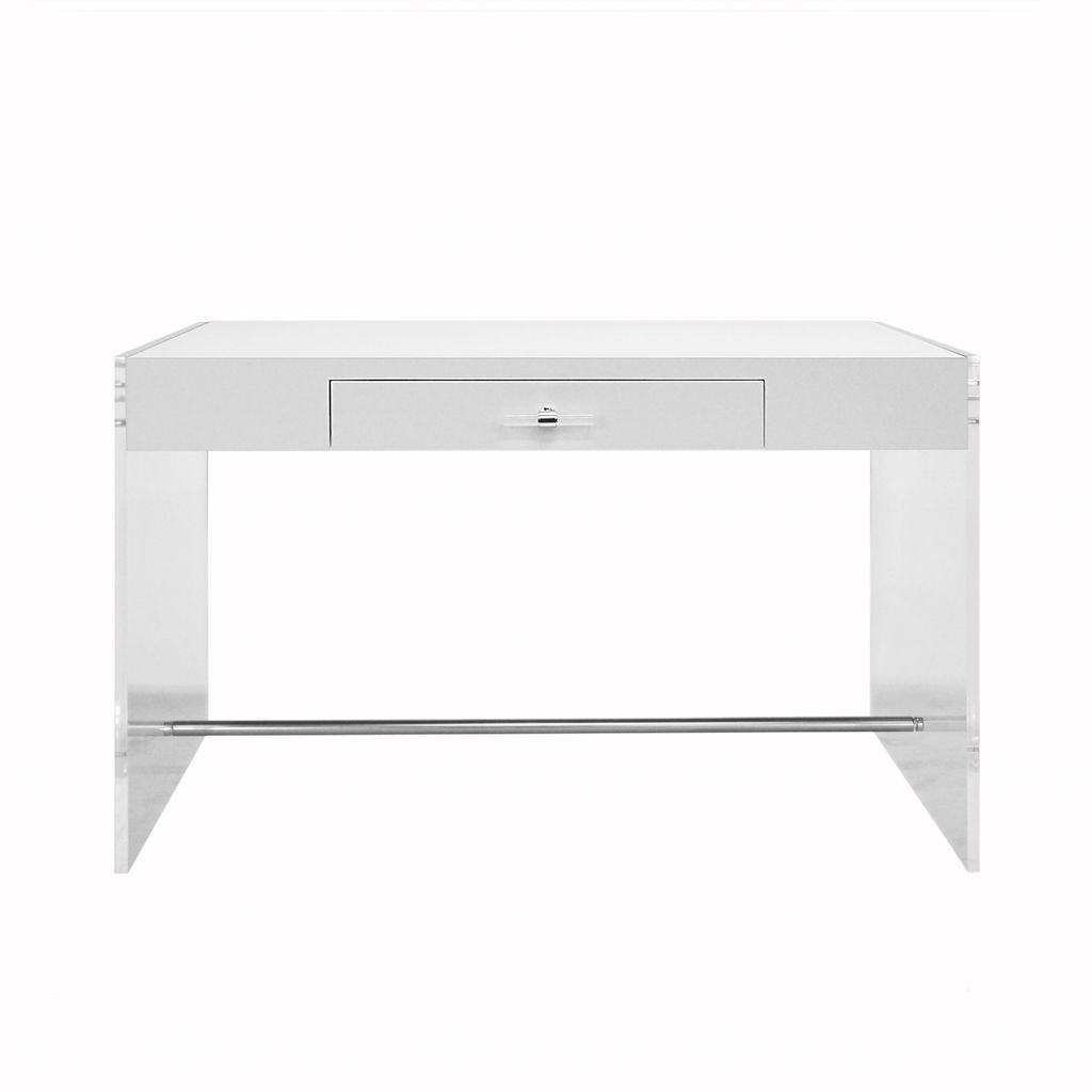Worlds Away - Lennon White Lacquer Desk with Acrylic Side Panels | Fig Linens
