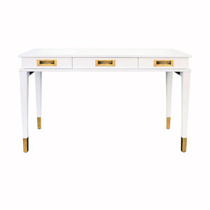 Worlds Away Plato White Lacquer & Brass 3 Drawer Desk | Fig Linens 