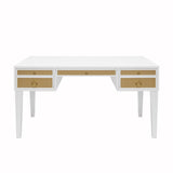 Fig Linens - Worlds Away Heidi White Lacquer & Grasscloth Desk with Brass Hardware - Front