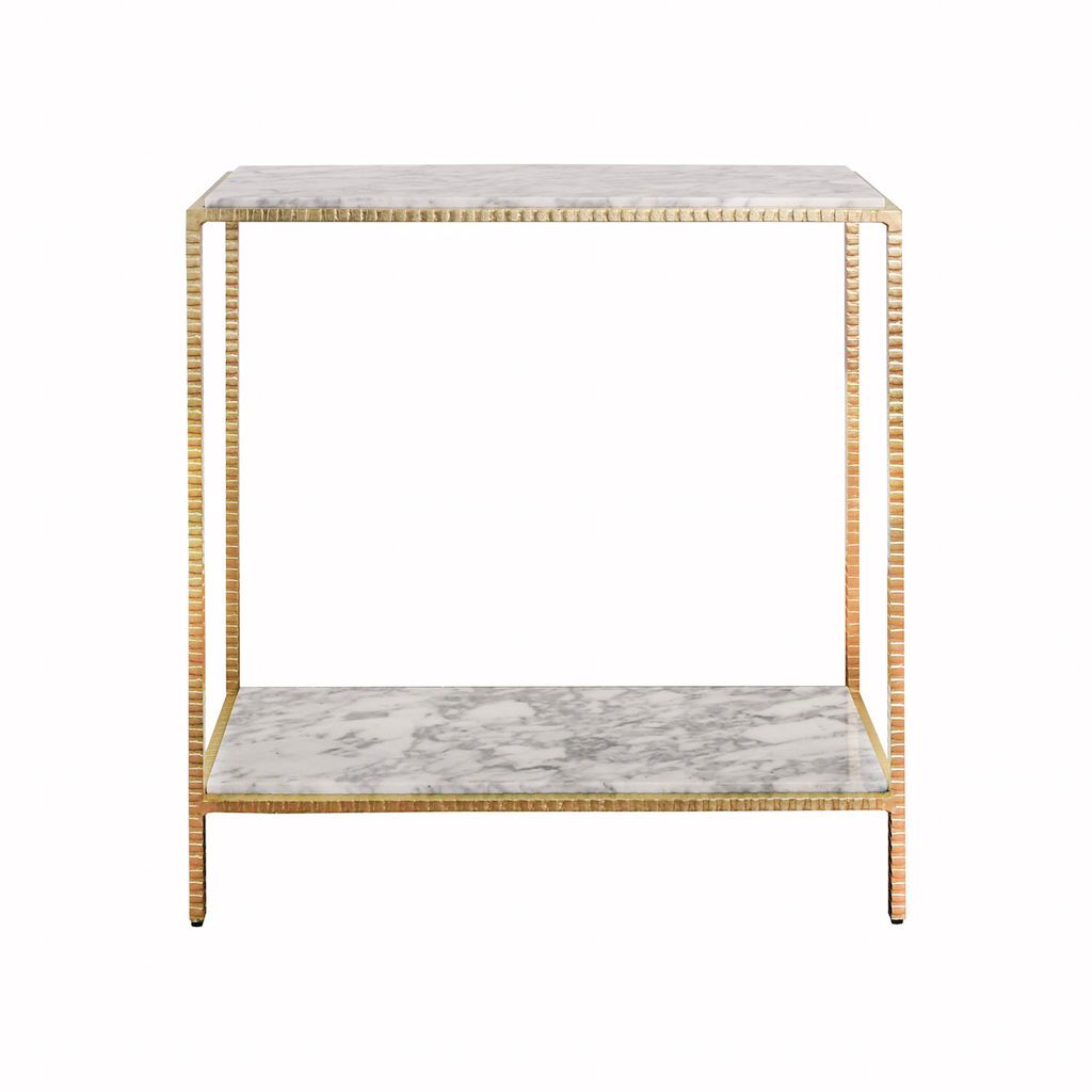 Fig Linens - Seton Hammered Gold Console with Marble Shelves by Worlds Away 
