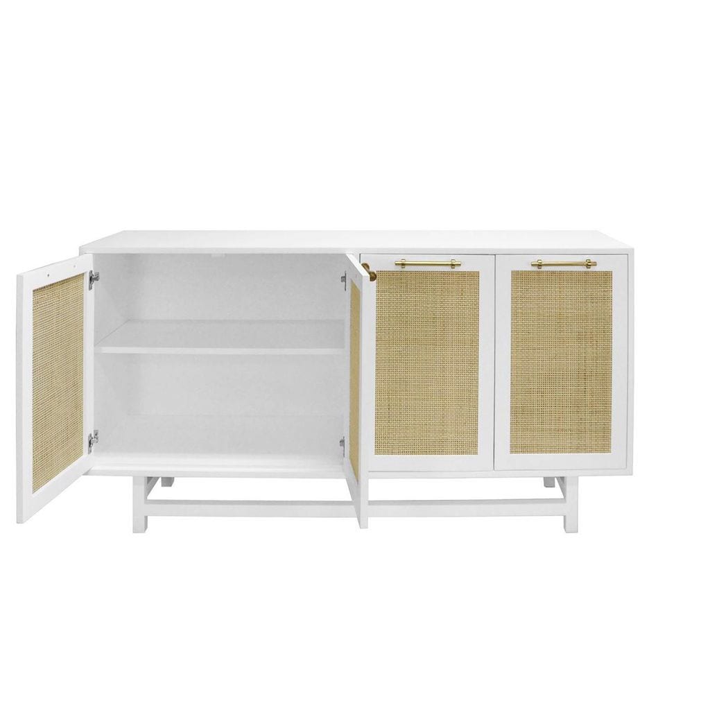 Worlds Away - Macon White Cabinet with Cane Door Fronts | Fig Linens
