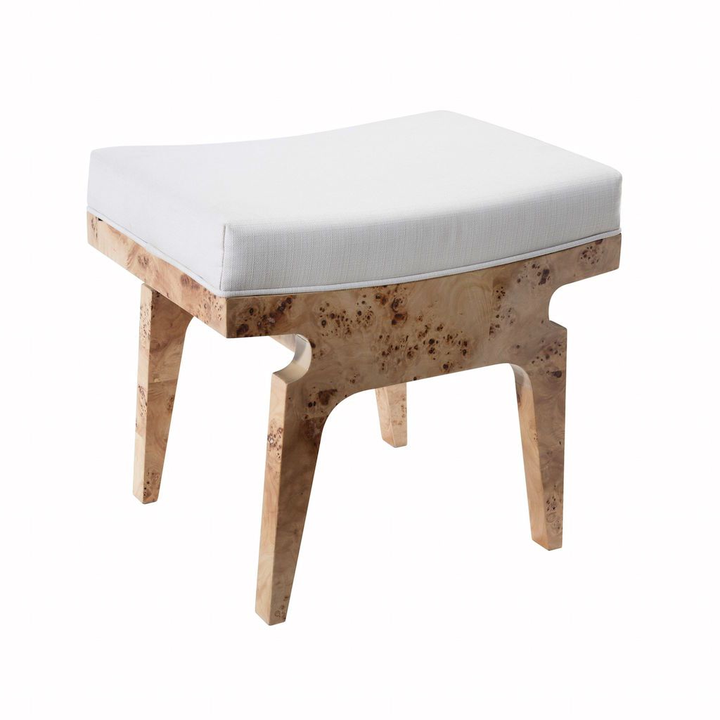 Fig Linens - Fergie Burl Wood &amp; White Linen Stool by Worlds Away - Angle