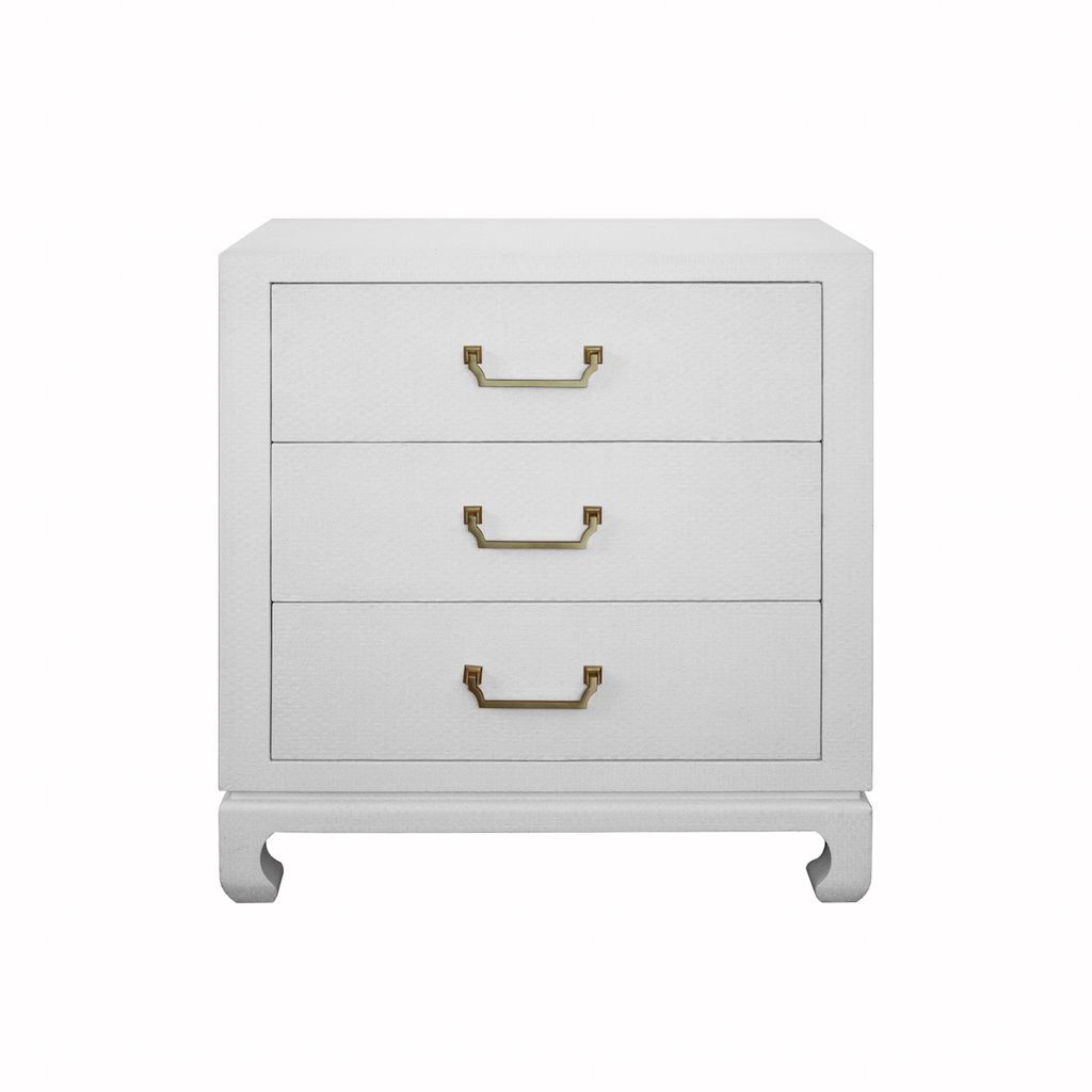 Worlds Away Camille White Grasscloth 3 Drawer Chest | Fig Linens
