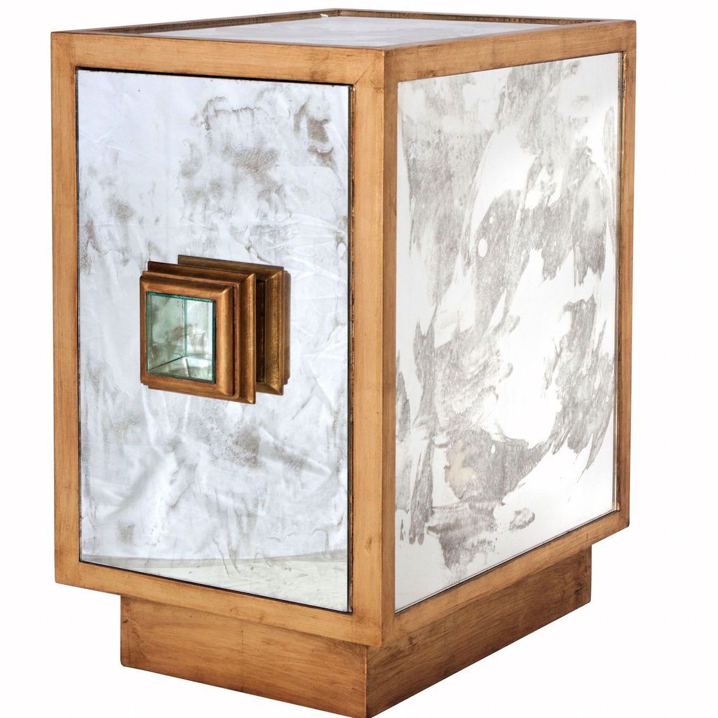 Worlds Away - Savannah Gold & Antique Mirror One Door Side Table | Fig Linens 