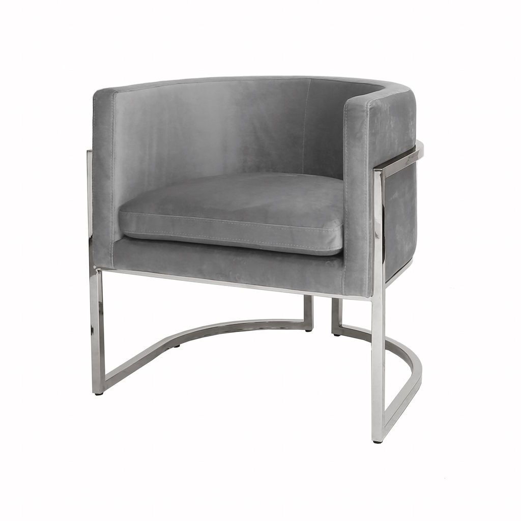 Worlds Away - Jenna Grey Velvet Barrel Chair with Nickel Frame | Fig Linens