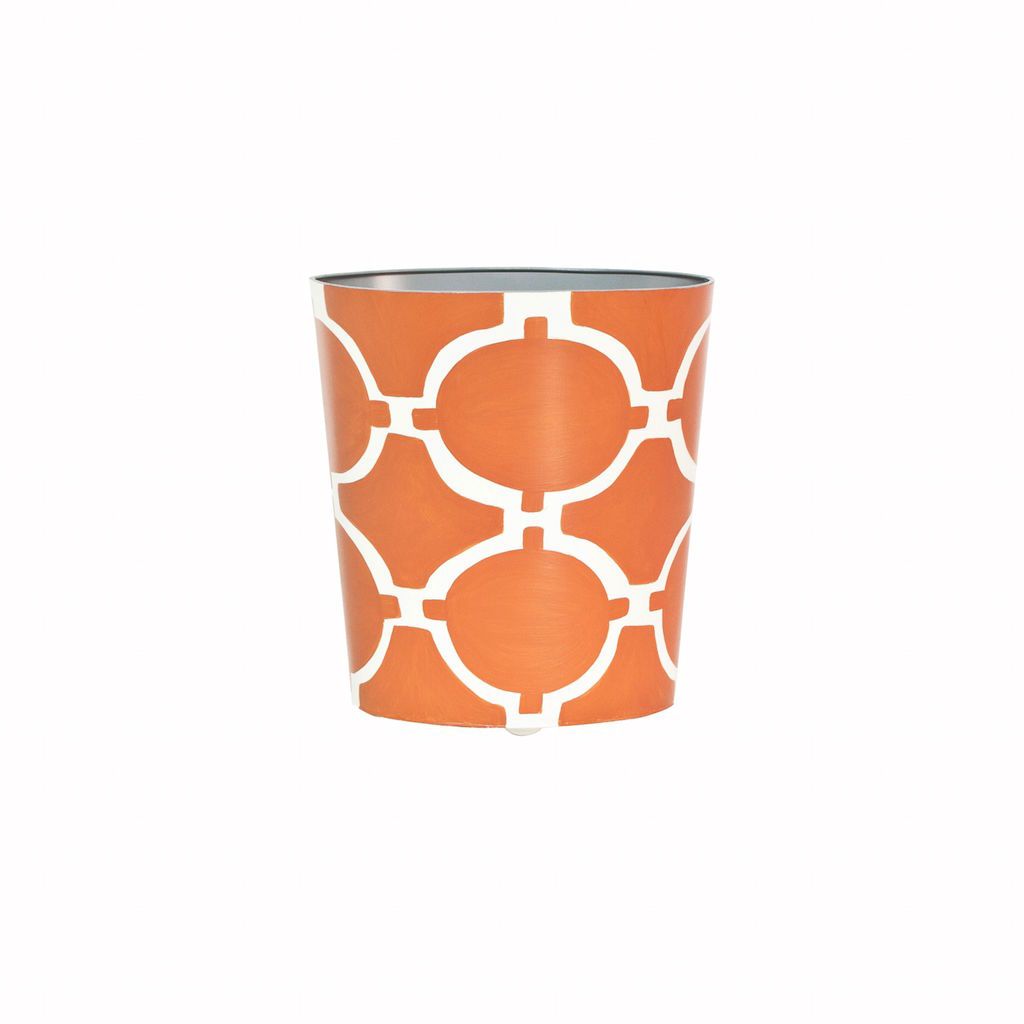 Worlds Away - Arcadia Orange & Cream Oval Wastebasket | Fig Linens
