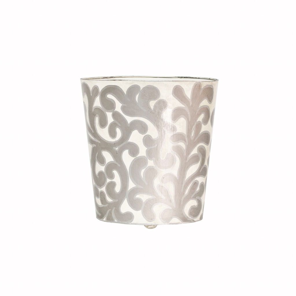 Jane Silver &amp; Cream Oval Wastebasket by Worlds Away | Fig Linens