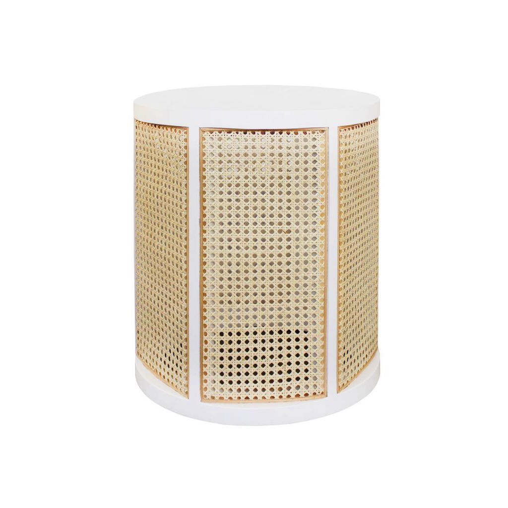 Freya Cane Side Table with White Lacquer Frame | Fig Linens