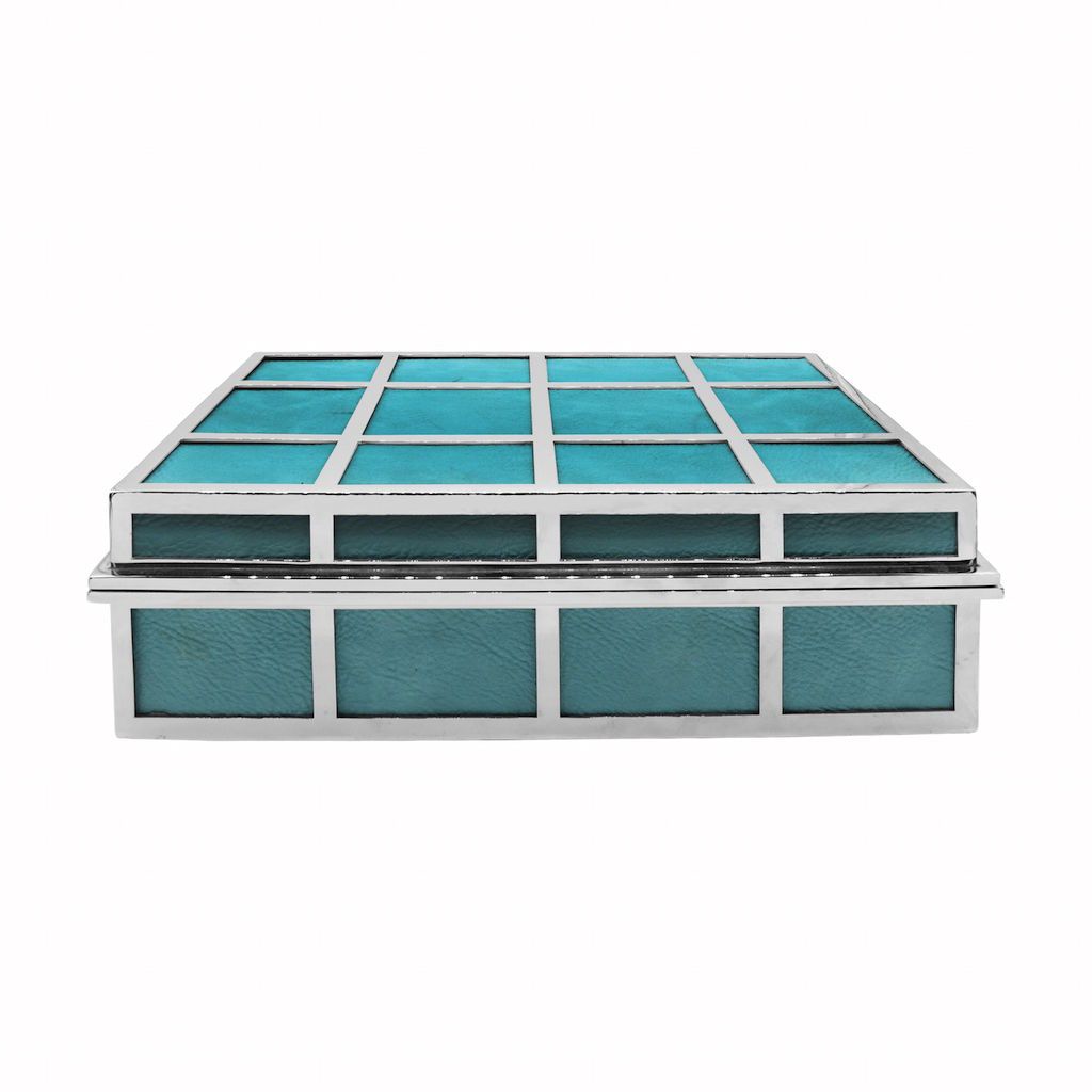 Percy Turquoise Leather Decorative Box by Worlds Away | Fig Linens