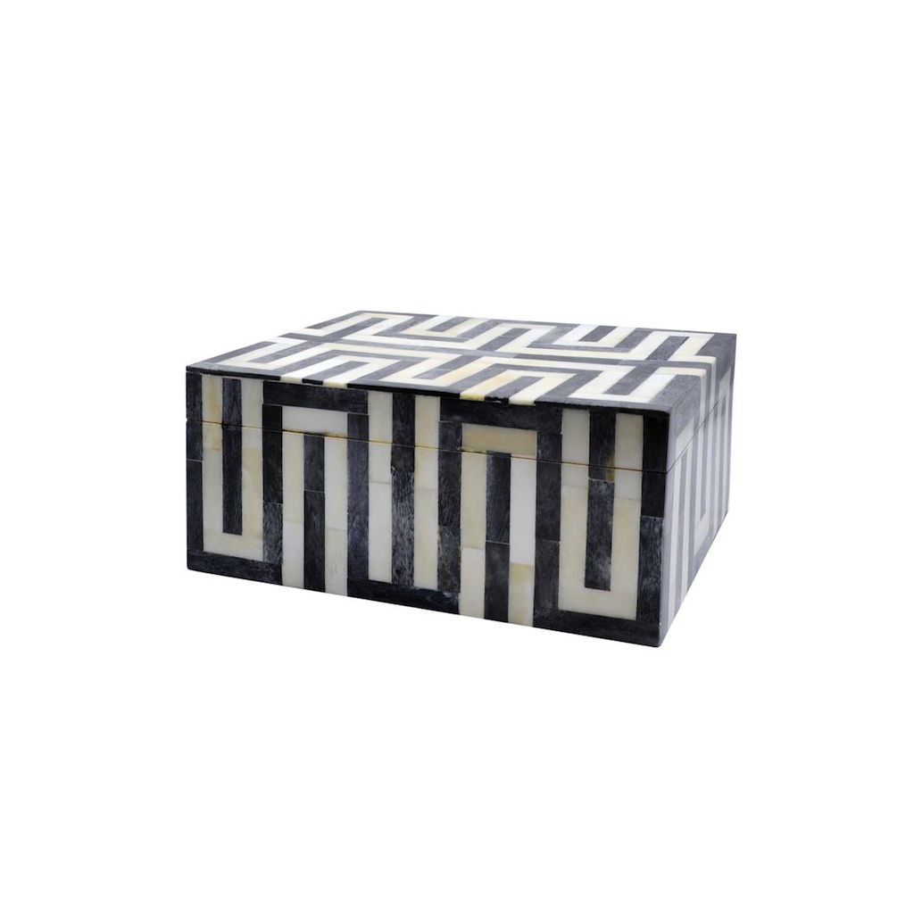 Worlds Away - Mellie Small Charcoal &amp; White Decorative Box | Fig Linens