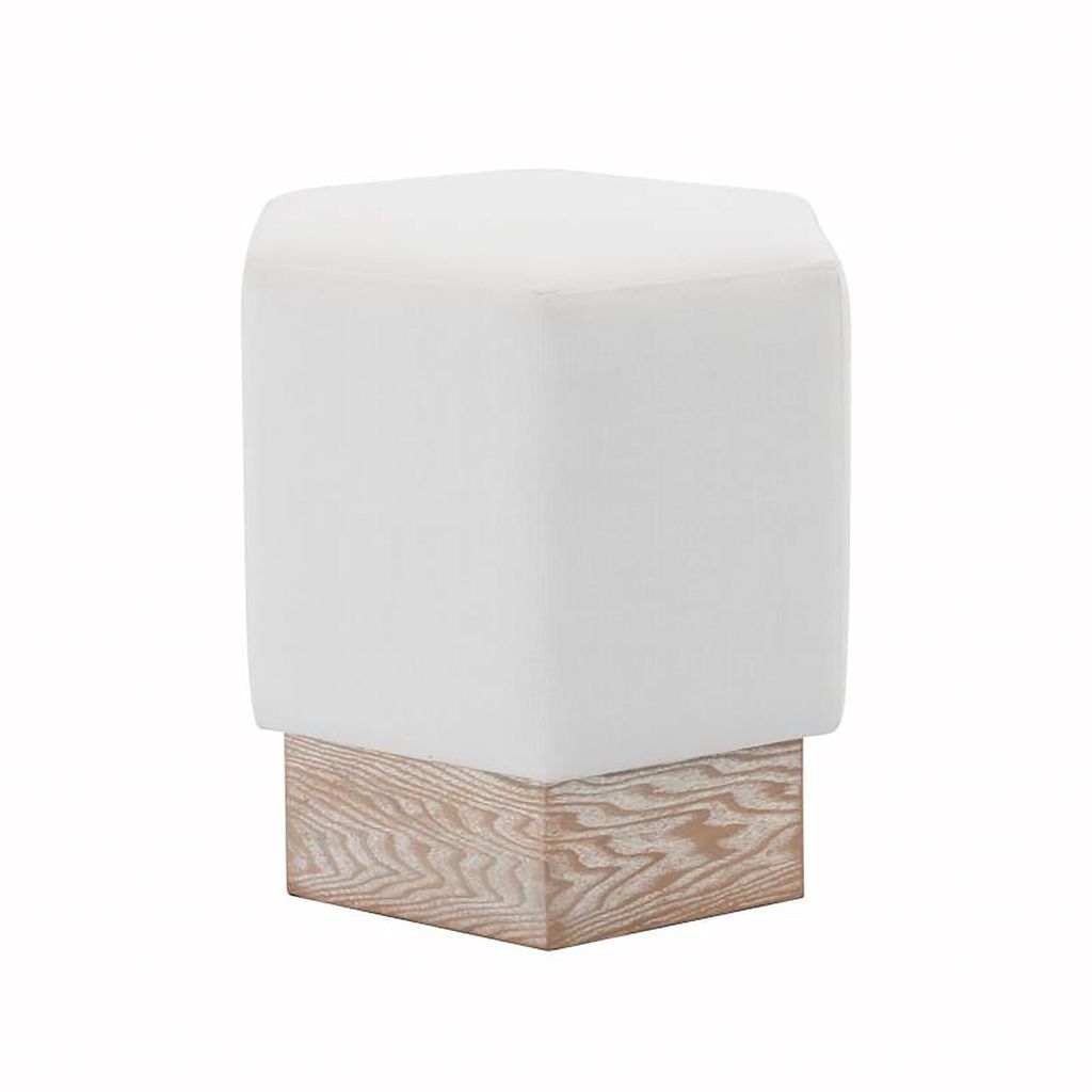 Fig Linens - Asher White Linens and Cerused Oak Hexagon Stool by Worlds Away 