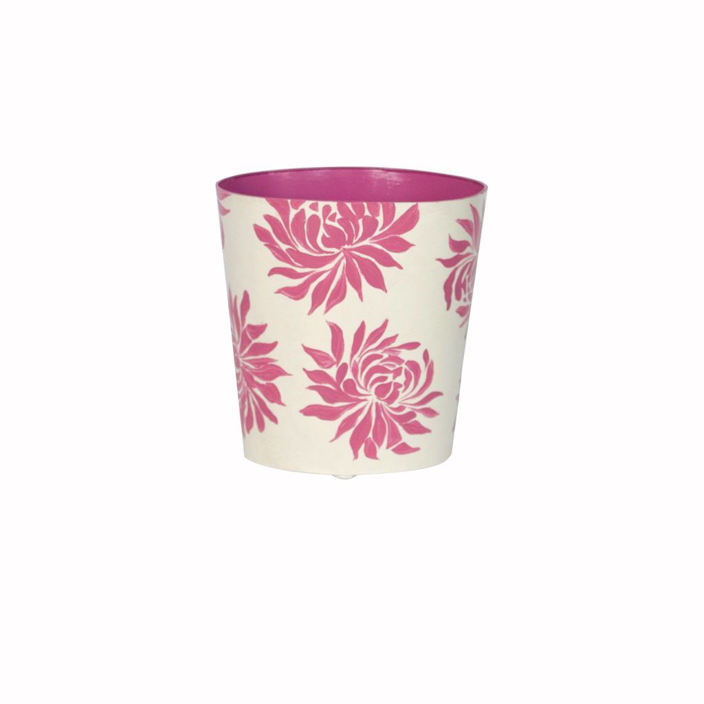 Dahlia Pink &amp; Cream Wastebasket by Worlds Away | Fig Linens