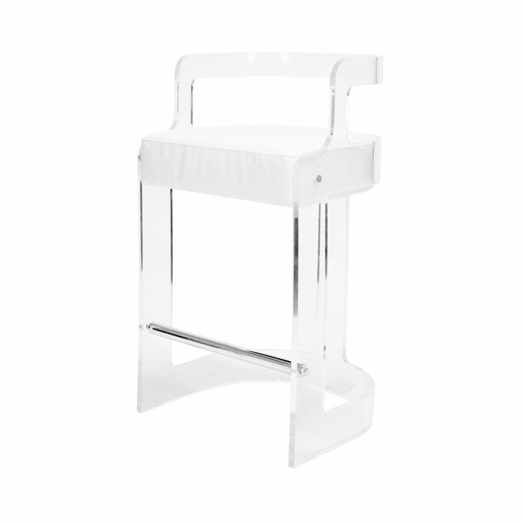 Worlds Away - Malone Acrylic Counter Stool with White Vinyl Cushion | Fig Linens