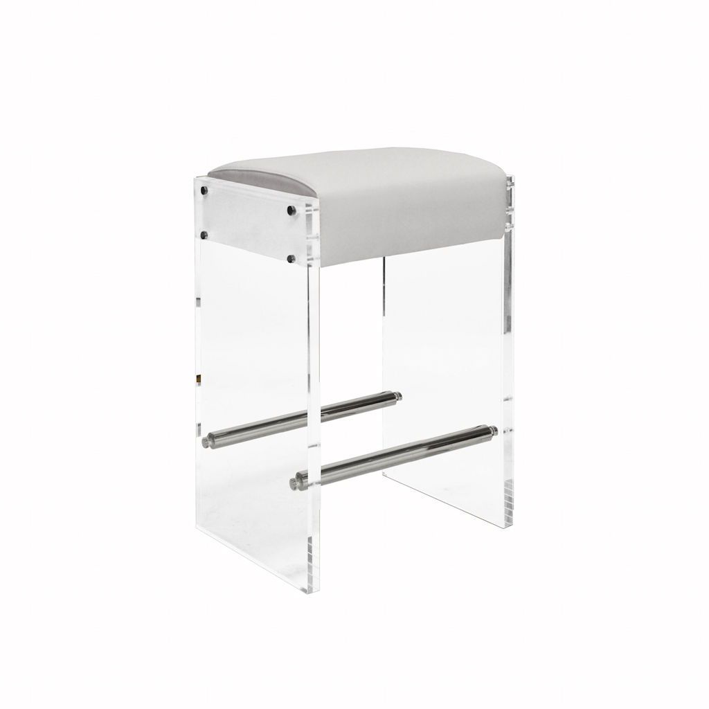 Worlds Away - Indy Acrylic Counter Stool with White Vinyl Cushion | Fig Linens