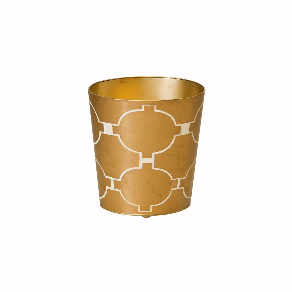 Gold & Cream Oval Wastebasket by Worlds Away | Fig Linens
