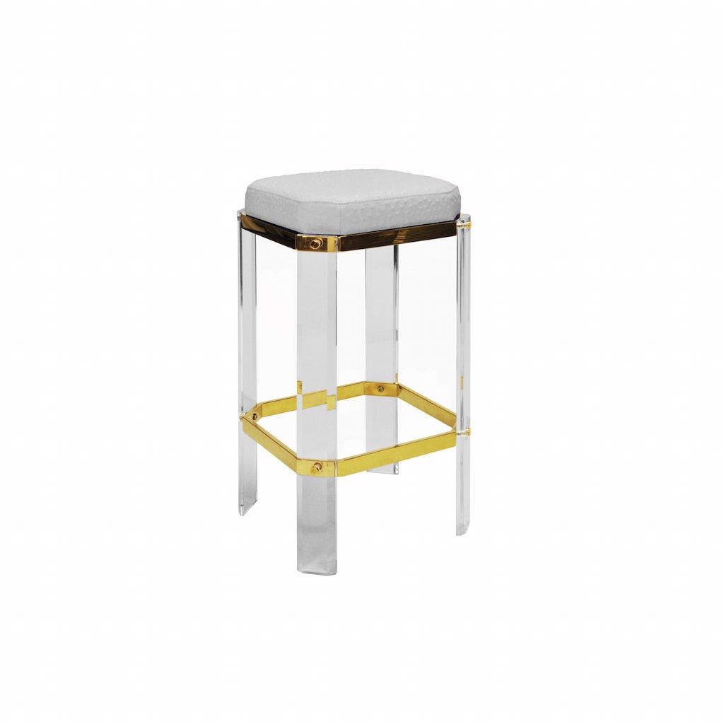 Worlds Away - Dorsey Acrylic Counter Stool with White Ostrich Cushion | Fig Linens