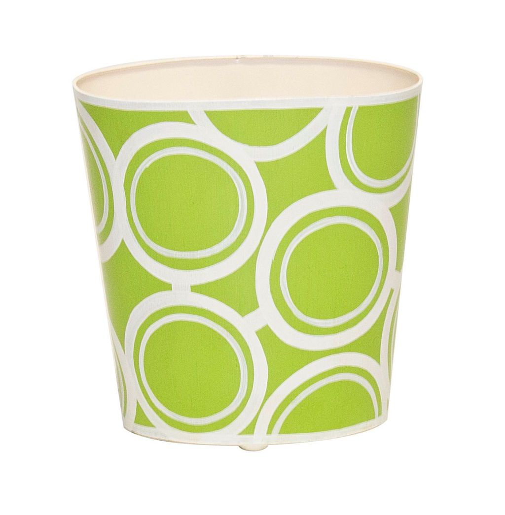 Green &amp; Cream Oval Wastebasket by Worlds Away | Fig Linens