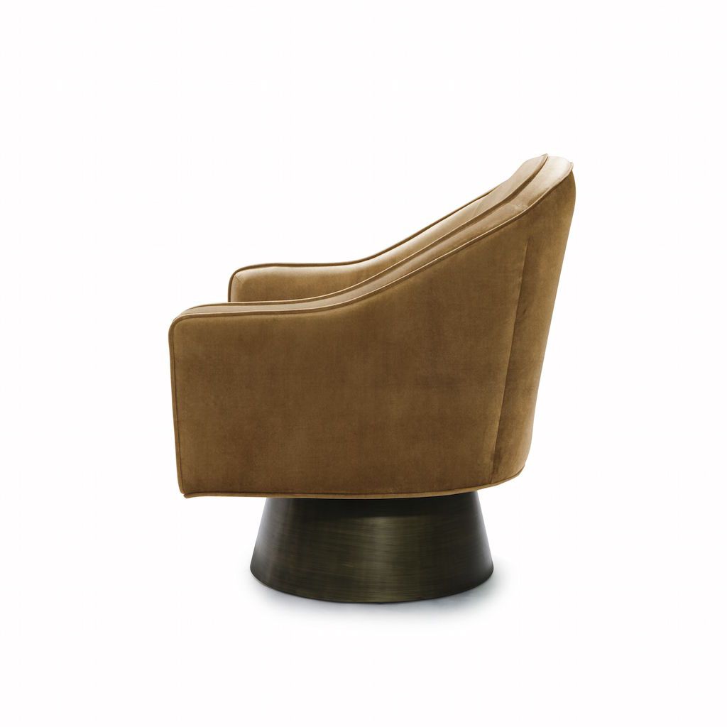 Fig Linens - Worlds Away - Dominic Camel Velvet & Bronze Swivel Chair - Side