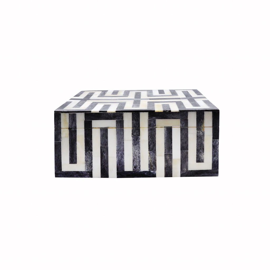 Worlds Away - Mellie Small Charcoal & White Decorative Box | Fig Linens
