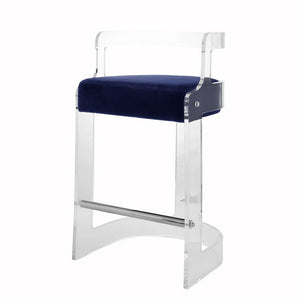 Fig Linens - Malone Acrylic Counter Stool with Navy Velvet Cushion by Worlds Away