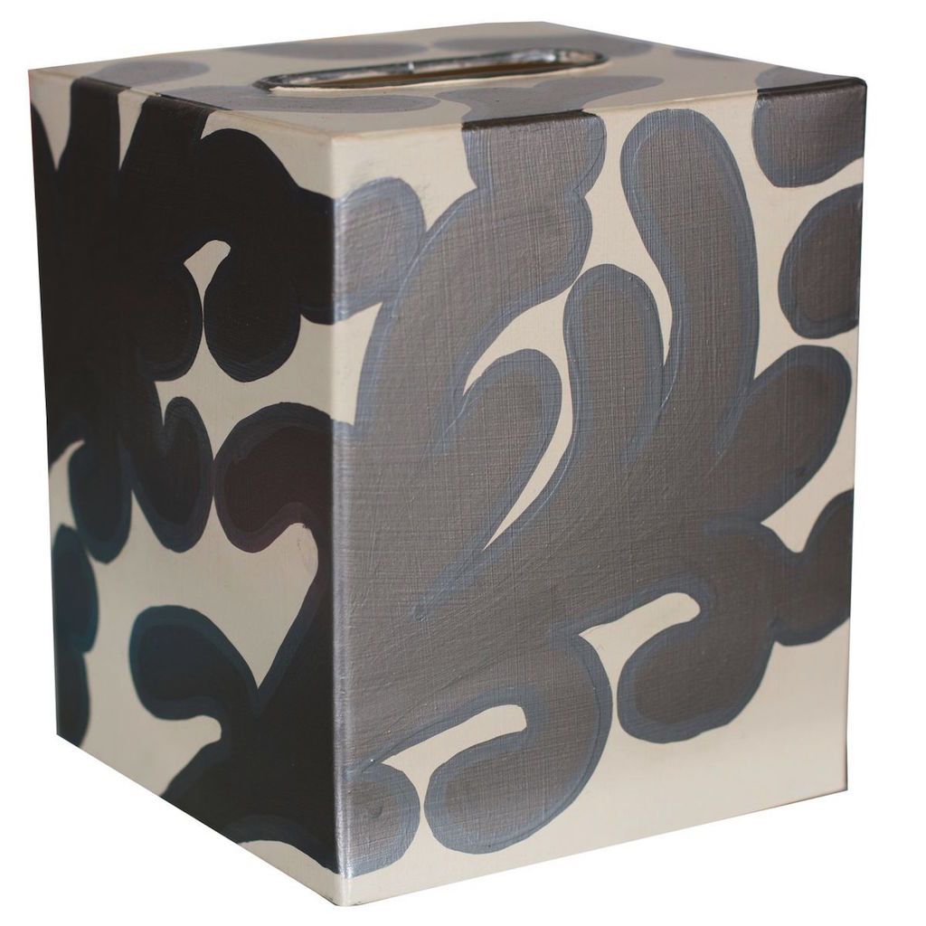 Silver &amp; Cream Tissue Box Cover by Worlds Away | Fig Linens
