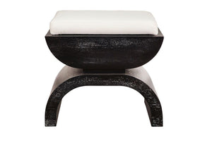 Worlds Away - Biggs Black Cerused Oak Stool with White Linen Cushion | Fig Linens
