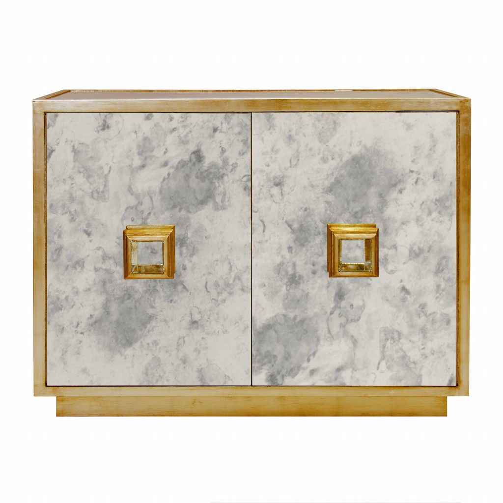 Worlds Away Winslow Antique Mirror &amp; Gold Leaf Cabinet | Fig Linens