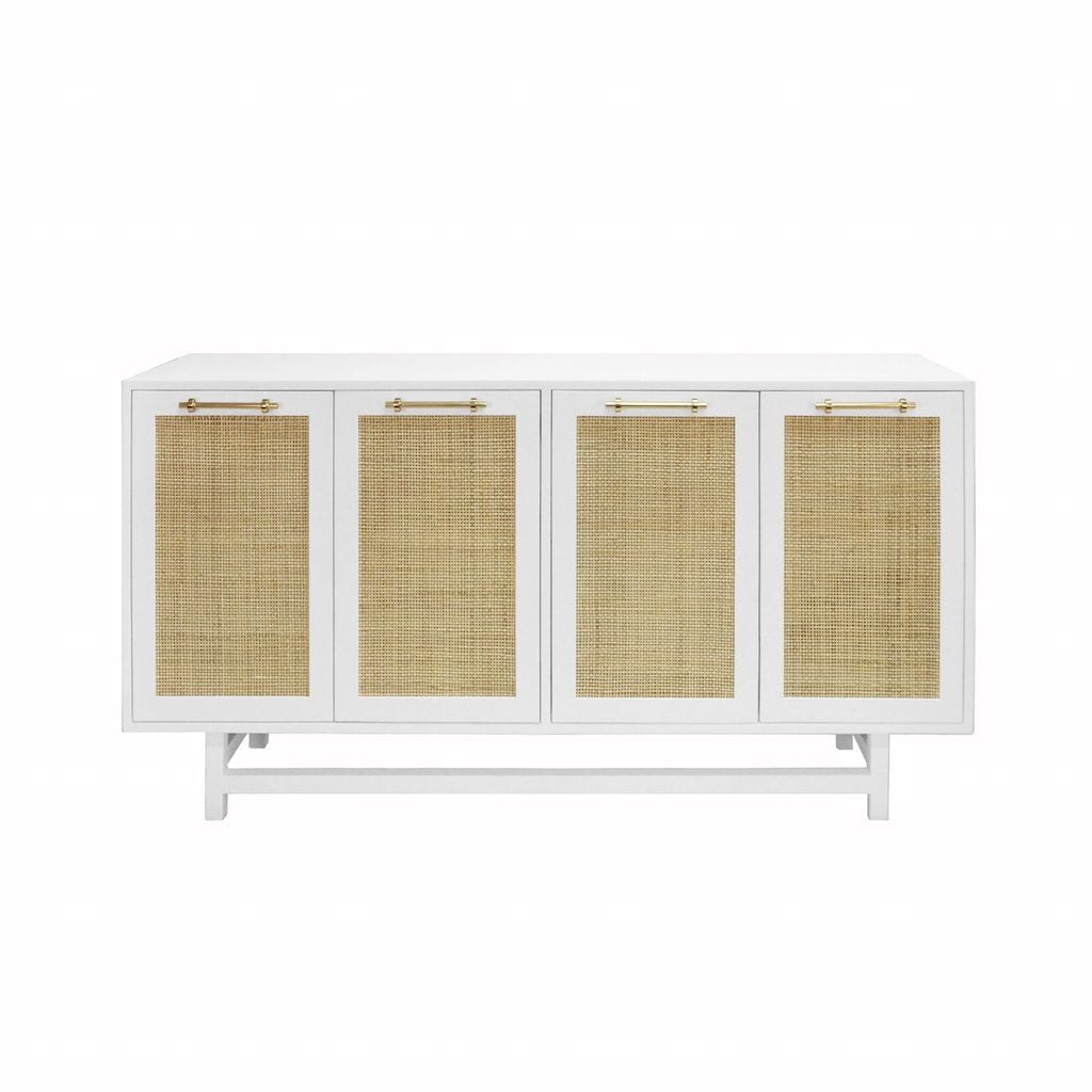 Worlds Away - Macon White Cabinet with Cane Door Fronts | Fig Linens