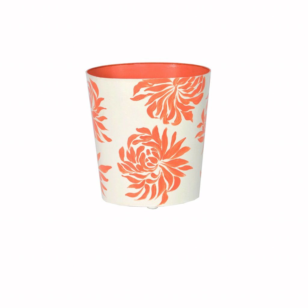 Worlds Away Dahlia Orange &amp; Cream Wastebasket | Fig Linens