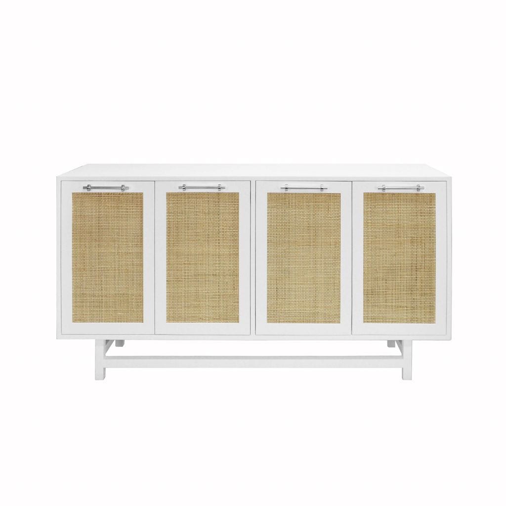 Worlds Away - Macon White Cabinet with Cane Doors &amp; Nickel Hardware | Fig Linens