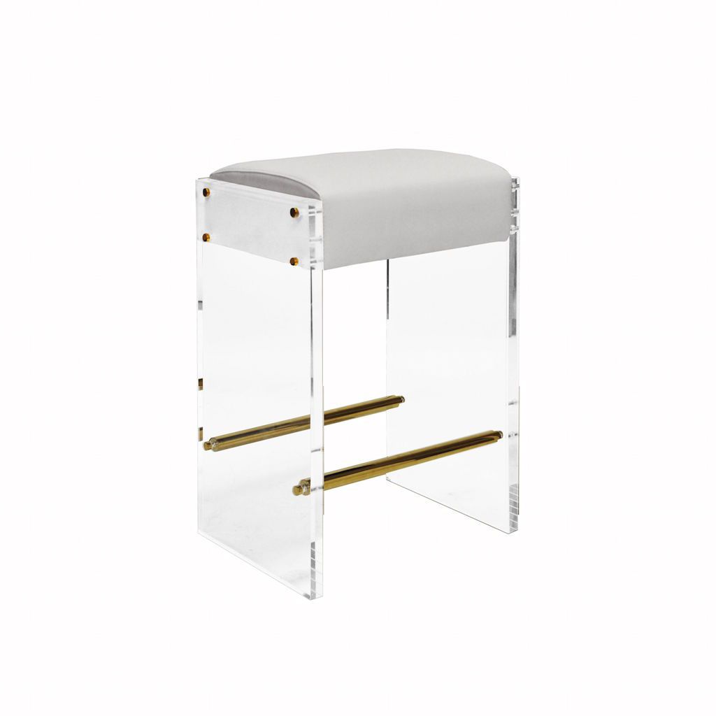 Indy Acrylic &amp; White Vinyl Counter Stool by Worlds Away | Fig Linens