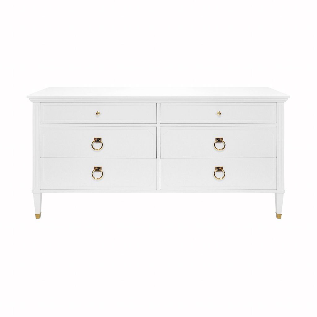 Vincent White &amp; Brass 6 Drawer Chest by Worlds Away | Fig Linens
