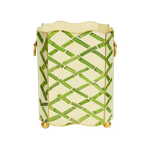 Worlds Away - Green Bamboo Square Wastebasket with Lion Handles | Fig Linens