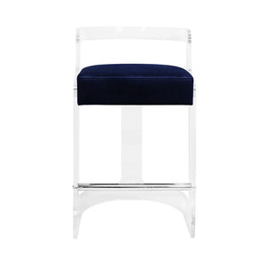 Worlds Away - Malone Acrylic Counter Stool with Navy Velvet Cushion | Fig Linens