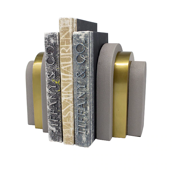 Worlds Away - Hart Antique Brass &amp; Grey Shagreen Bookends | Fig Linens and Home
