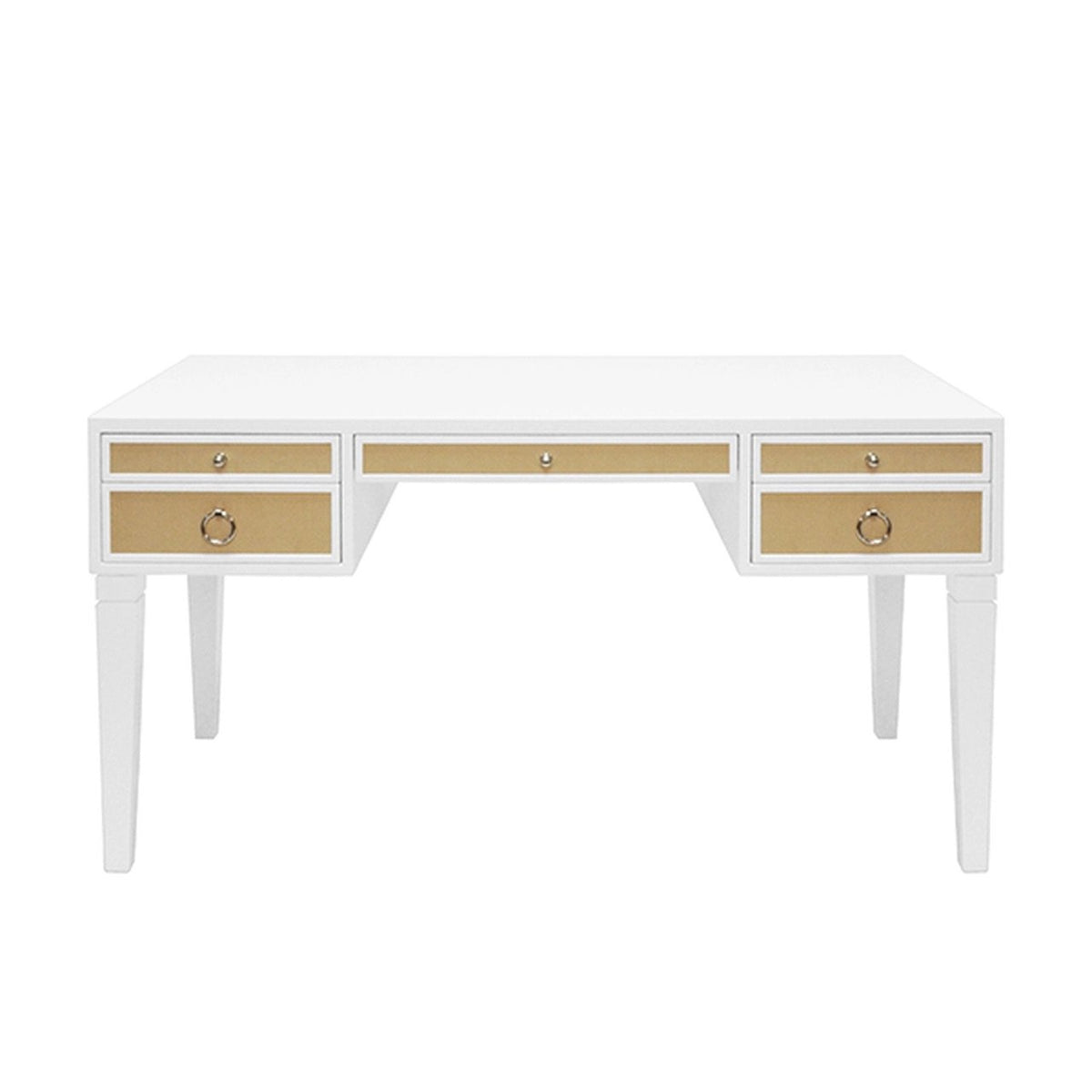 Fig Linens - Heidi White Lacquer &amp; Grasscloth Desk with Nickel Hardware