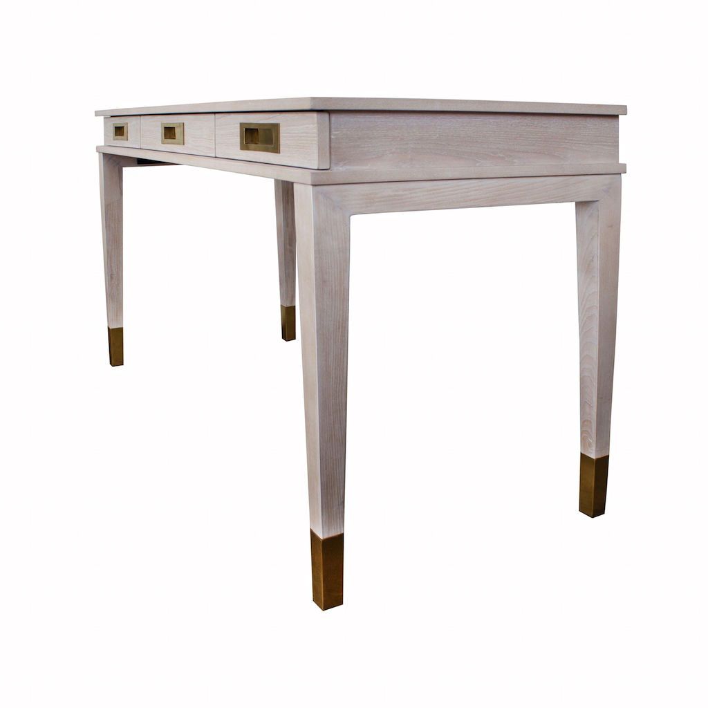 Fig Linens - Plato Cerused Oak & Brass 3 Drawer Desk by Worlds Away - Angle