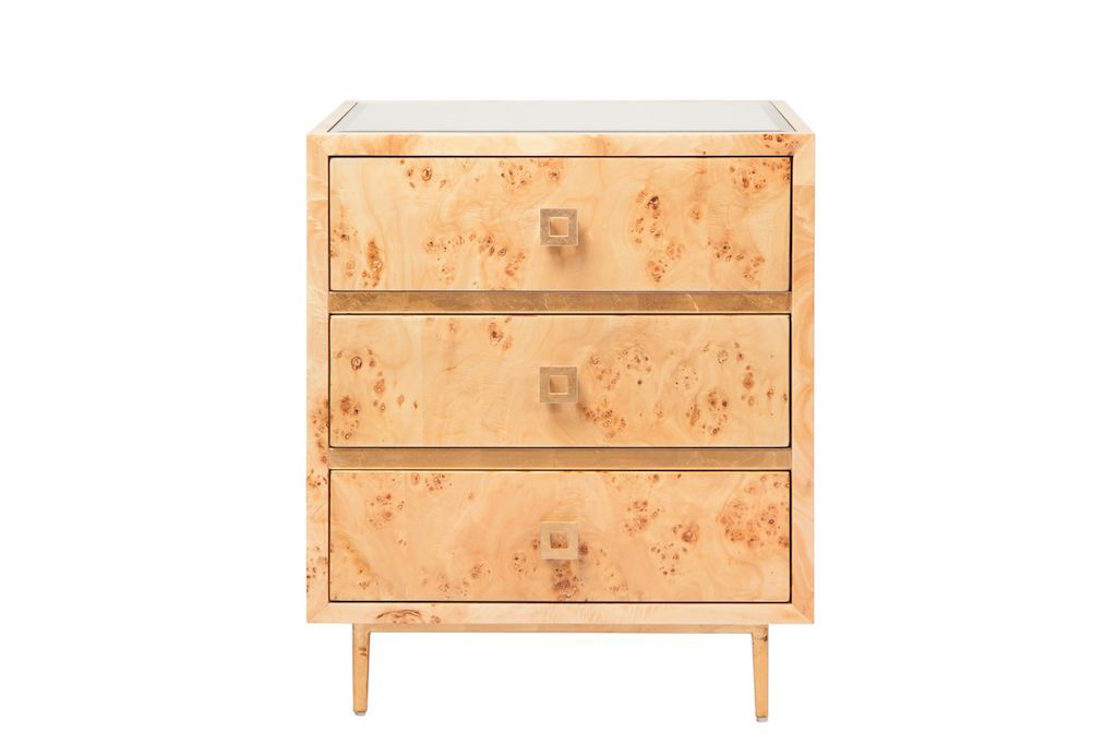 Hyde 3 Drawer Burl Wood Side Table by Worlds Away | Fig Linens