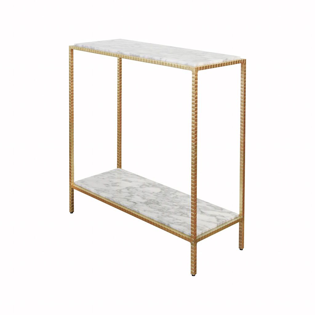 Worlds Away - Seton Hammered Gold Console with Marble Shelves | Fig Linens